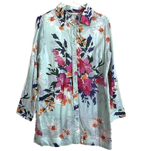 Soft Surroundings 2-piece Tunic Top Shirt Medium Petite Floral Button Front NEW - Picture 1 of 13